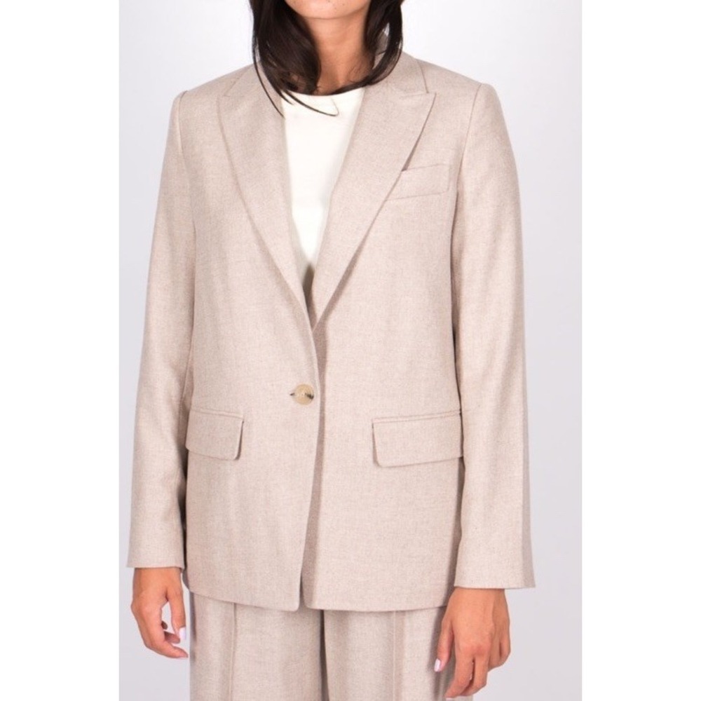 VINCE Beige Flannel Boyfriend Blazer 14 Career Office